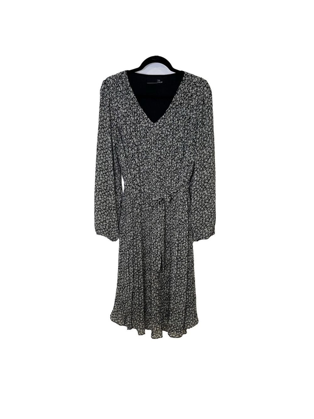 3rd & Fourth Maxi Dress Mini Pleat Plissé Black & White Ditsy Floral Print M-XL